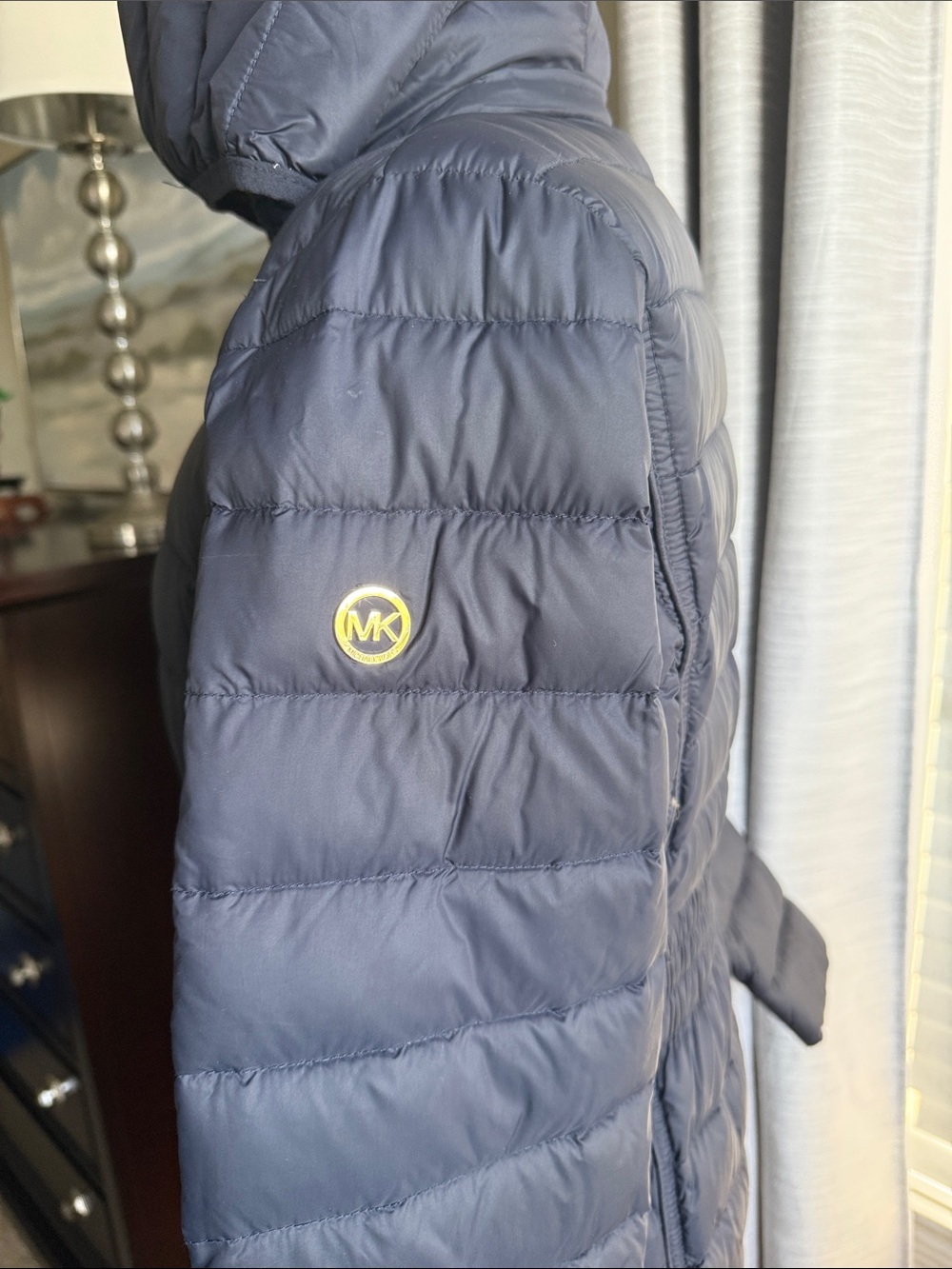 MICHAEL KORS Navy Quilted Hooded Long Puffer Coat - Picture 5 of 11